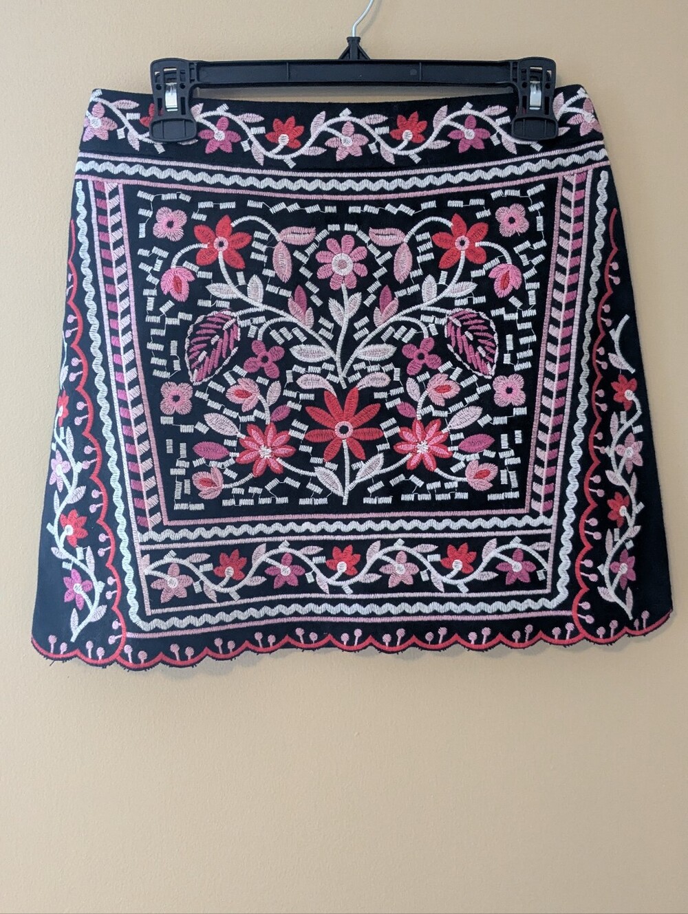 Floral Embroidered Black Miniskirt NWT